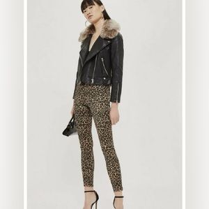 Topshop Jeans Jamie Leopard Cheetah Print Satin Skinny High Rise Denim SZ 26